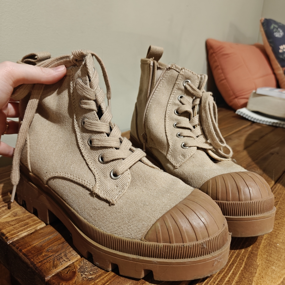 Target Beige Canvas Combat Boots
